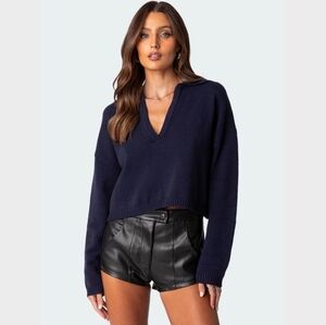 Edikted Navy Blue Crop Sweater